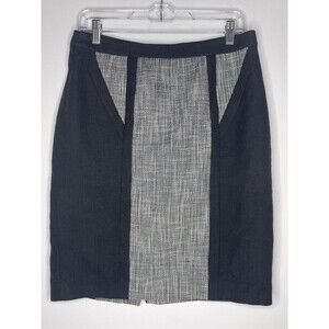 Calvin Klein Black Gray Tweed Color Block Pencil Skirt Sz 6